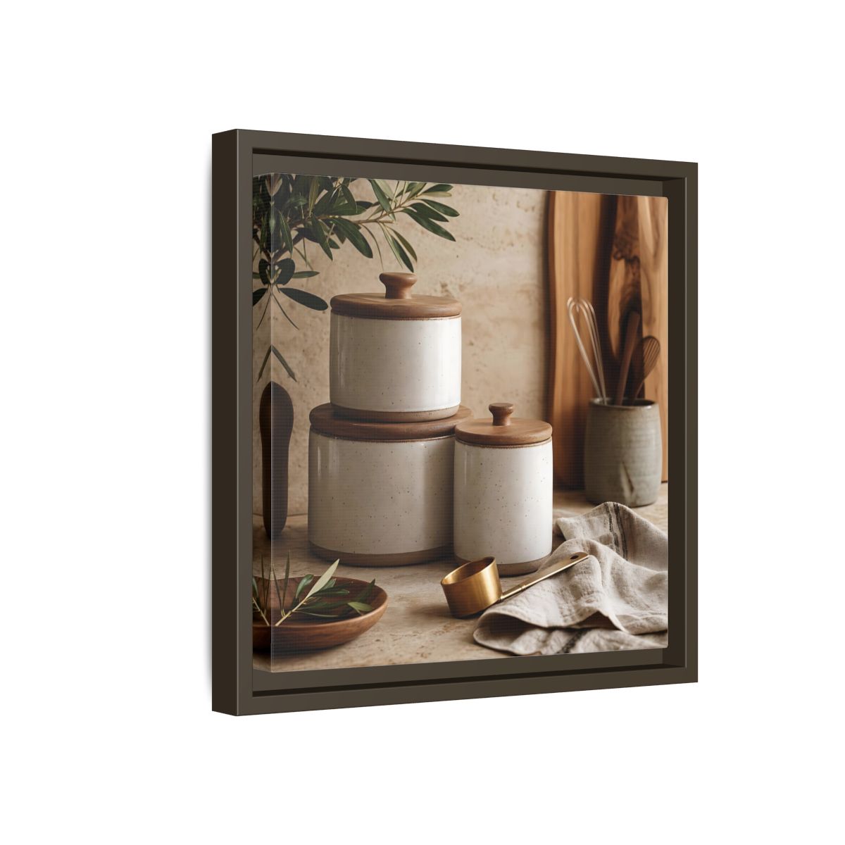 Side Mockup 17. Nature Kitchen Still Life Earthy Kitchen Decor shown as stretched canvas wall art