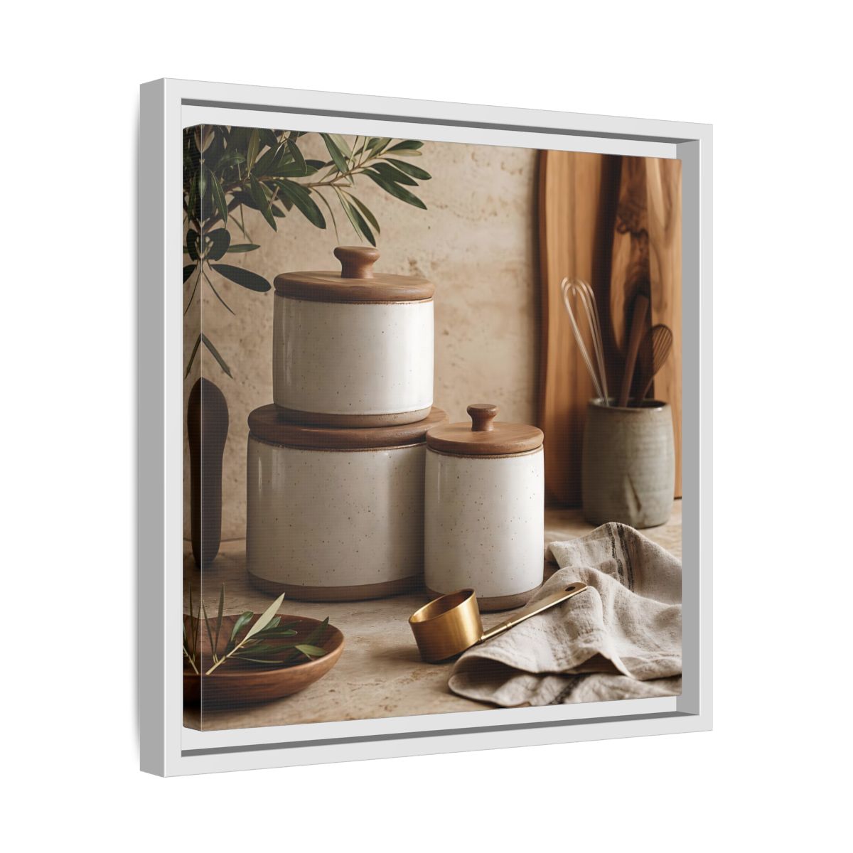 Side Mockup 28. Nature Kitchen Still Life Earthy Kitchen Decor shown as stretched canvas wall art