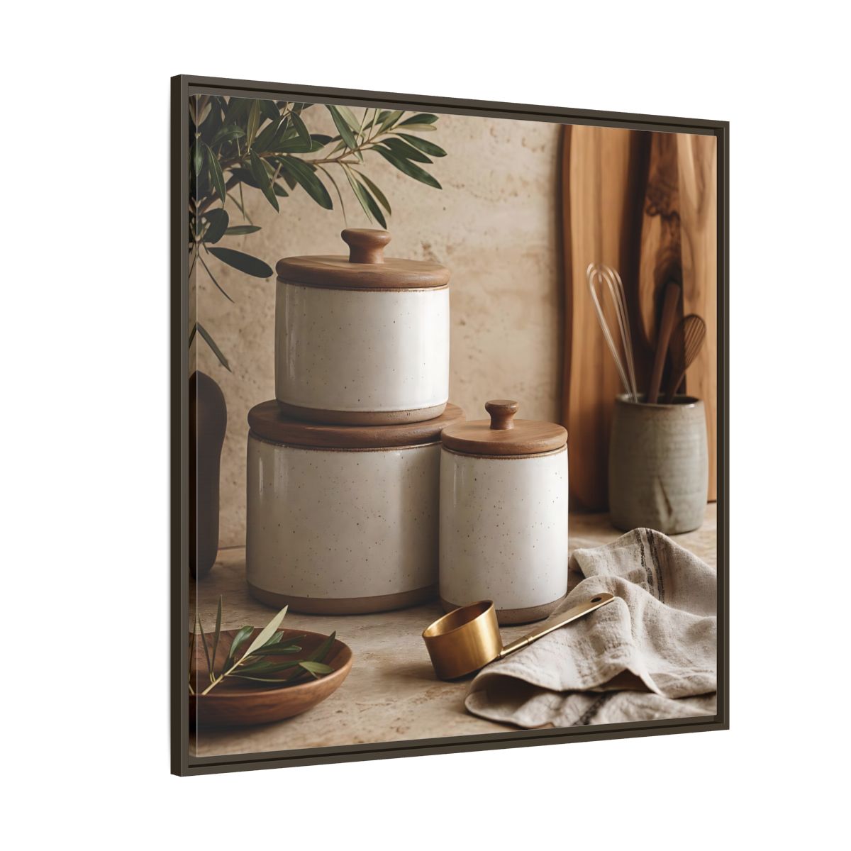 Side Mockup 5. Nature Kitchen Still Life Earthy Kitchen Decor shown as stretched canvas wall art