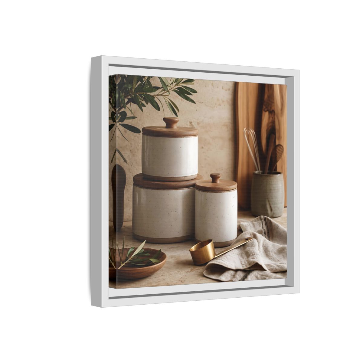 Side Mockup 16. Nature Kitchen Still Life Earthy Kitchen Decor shown as stretched canvas wall art