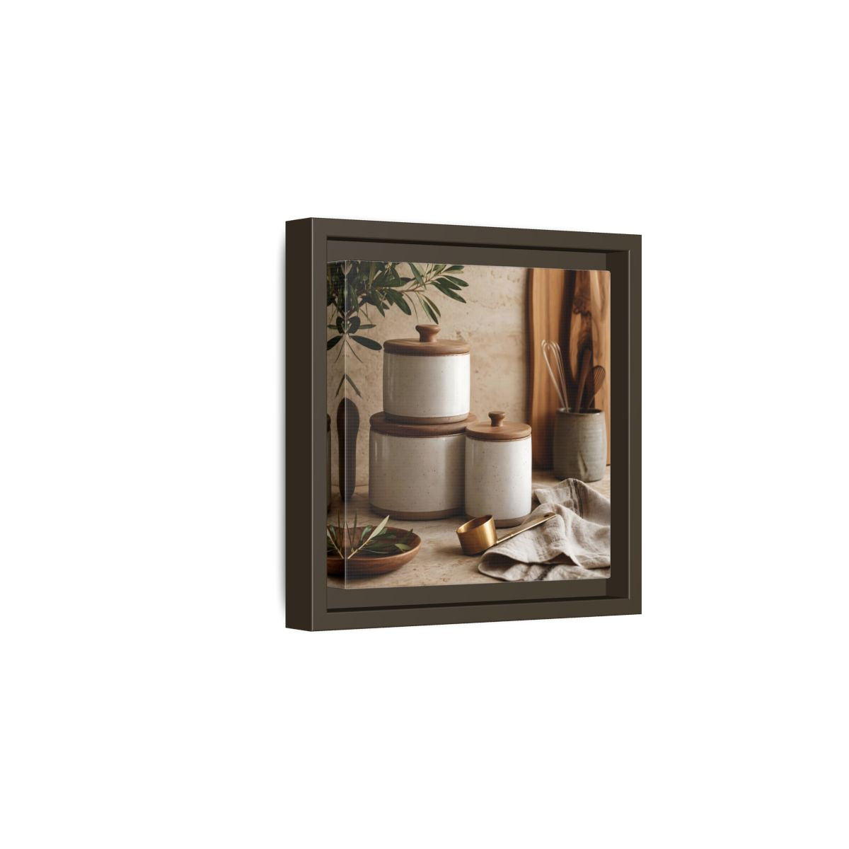 Side Mockup 2. Nature Kitchen Still Life Earthy Kitchen Decor shown as stretched canvas wall art