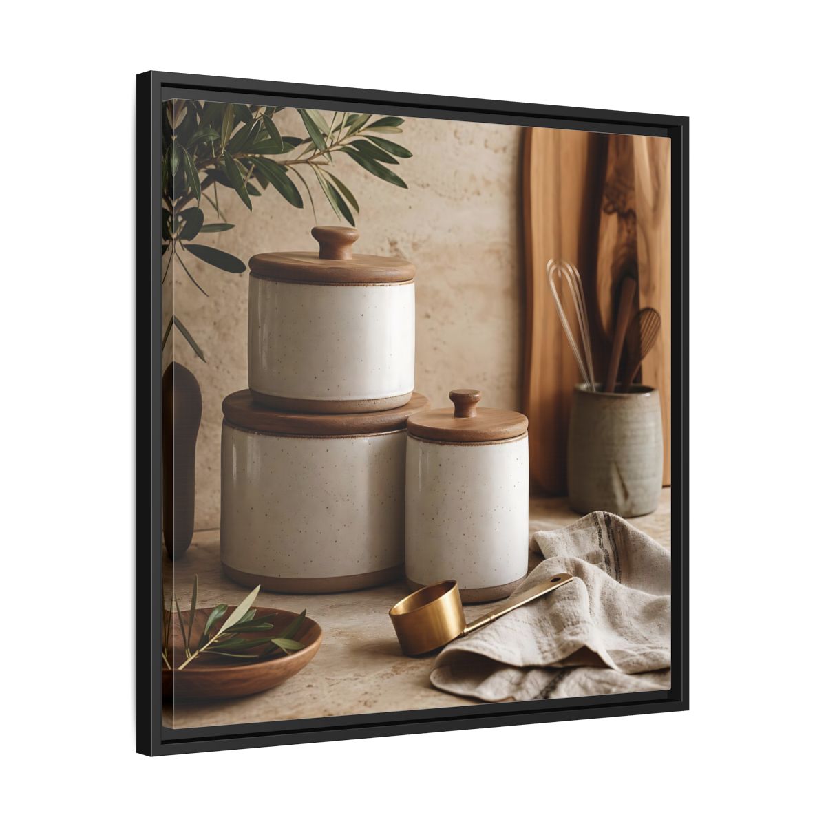 Side Mockup 31. Nature Kitchen Still Life Earthy Kitchen Decor shown as stretched canvas wall art