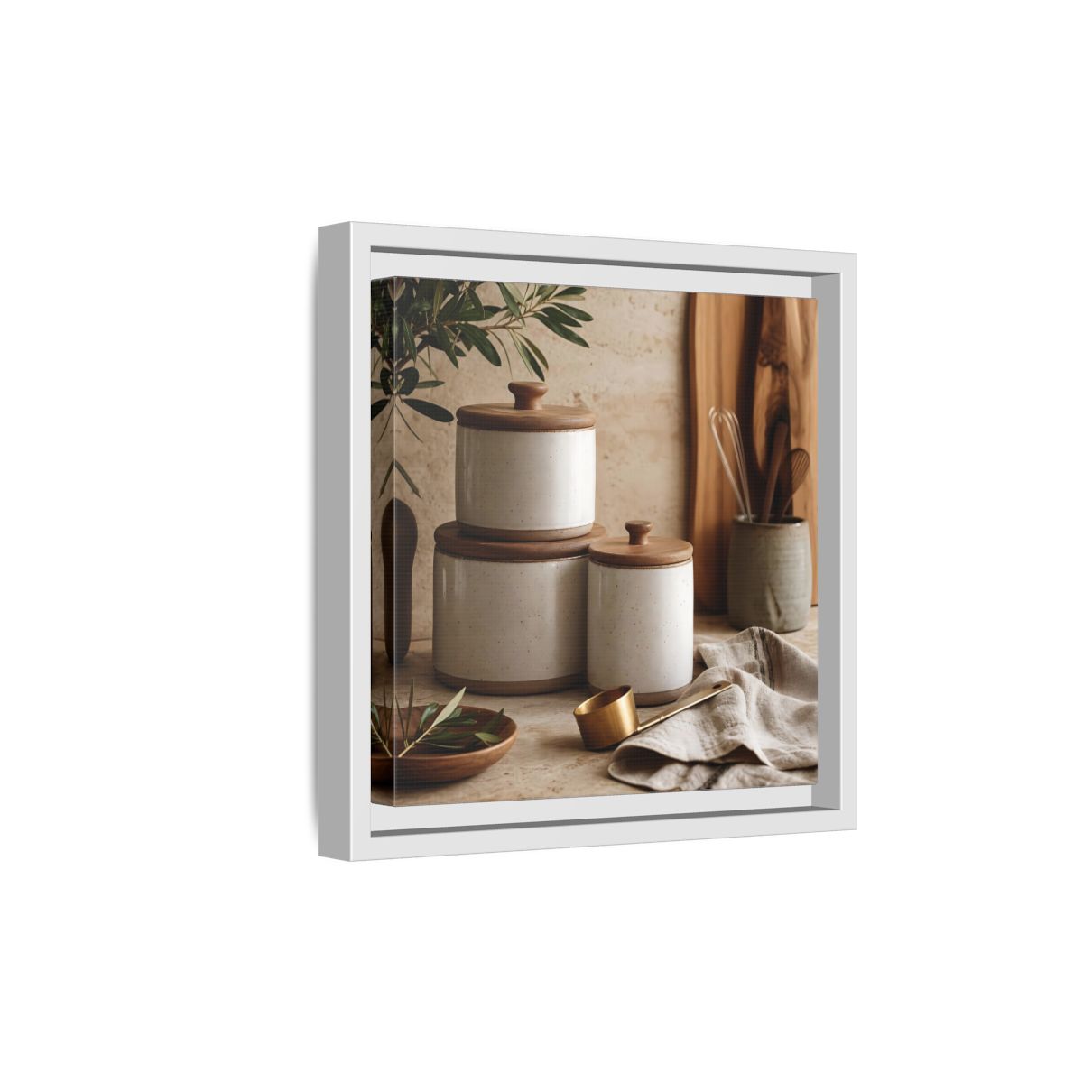 Side Mockup 19. Nature Kitchen Still Life Earthy Kitchen Decor shown as stretched canvas wall art