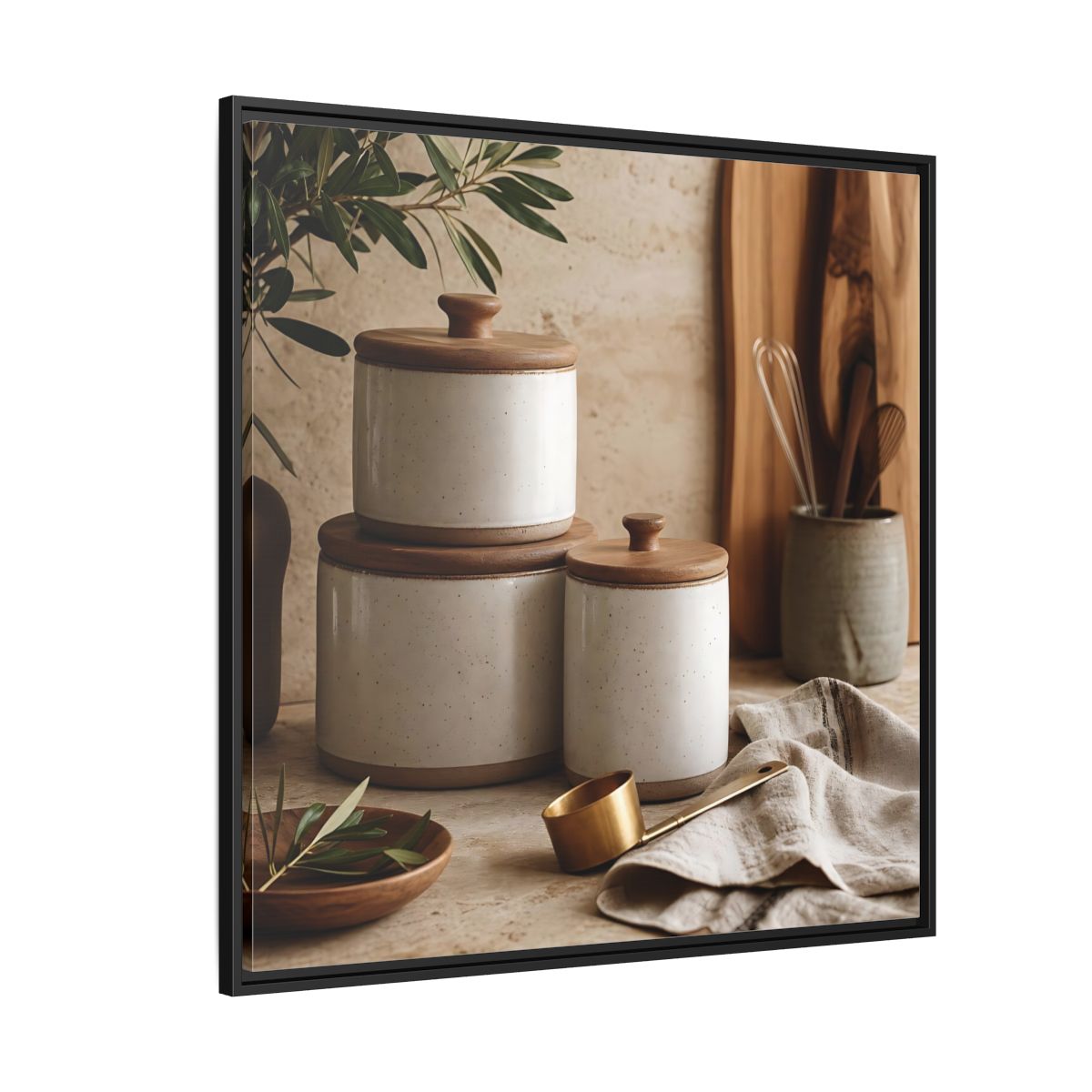 Side Mockup 6. Nature Kitchen Still Life Earthy Kitchen Decor shown as stretched canvas wall art