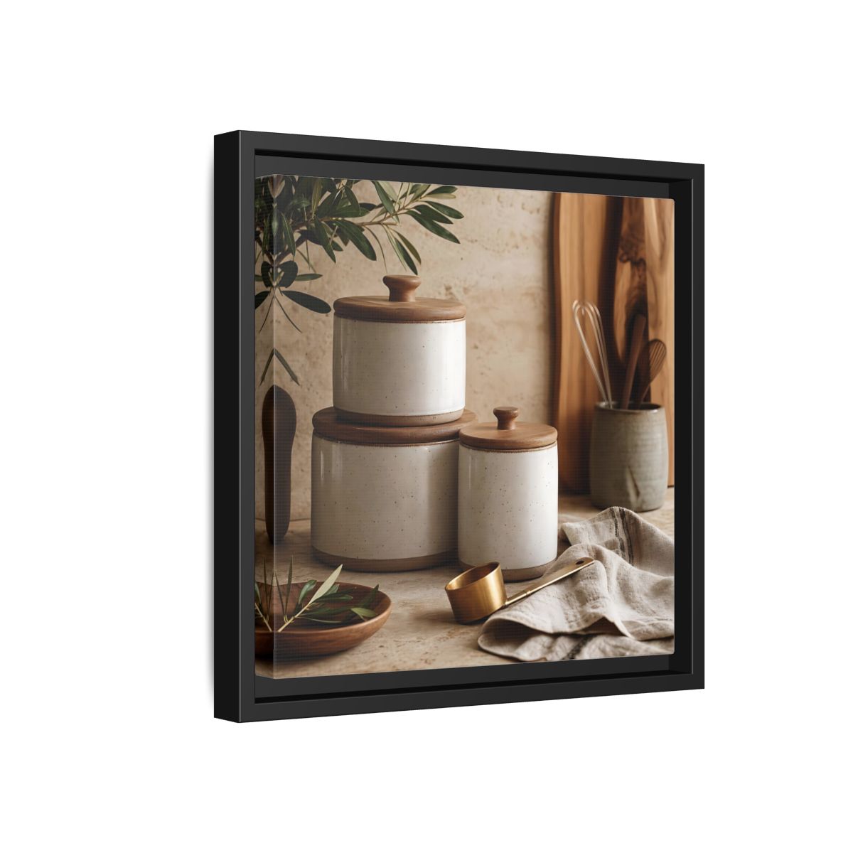 Side Mockup 18. Nature Kitchen Still Life Earthy Kitchen Decor shown as stretched canvas wall art