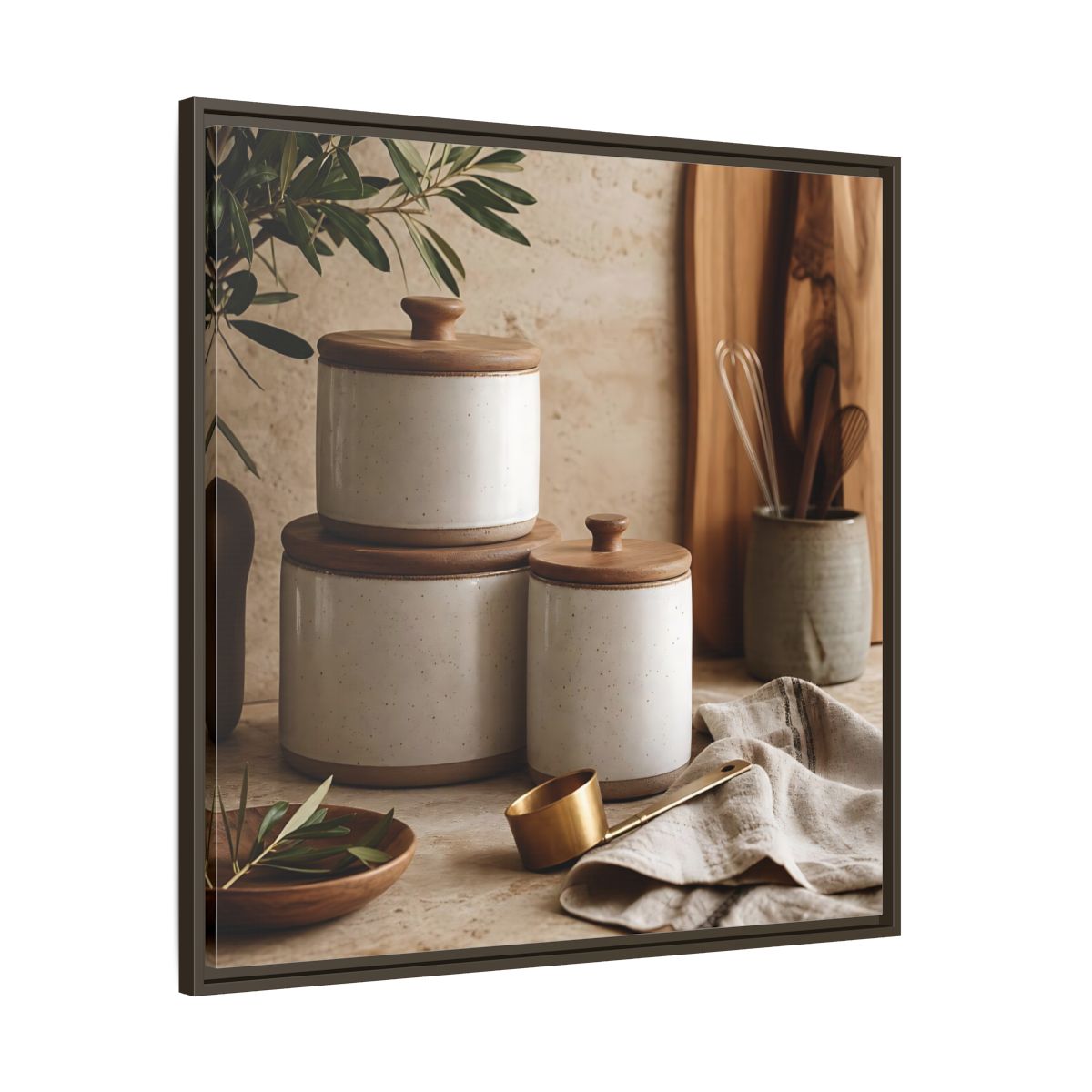 Main Mockup. Nature Kitchen Still Life Earthy Kitchen Decor shown as stretched canvas wall art