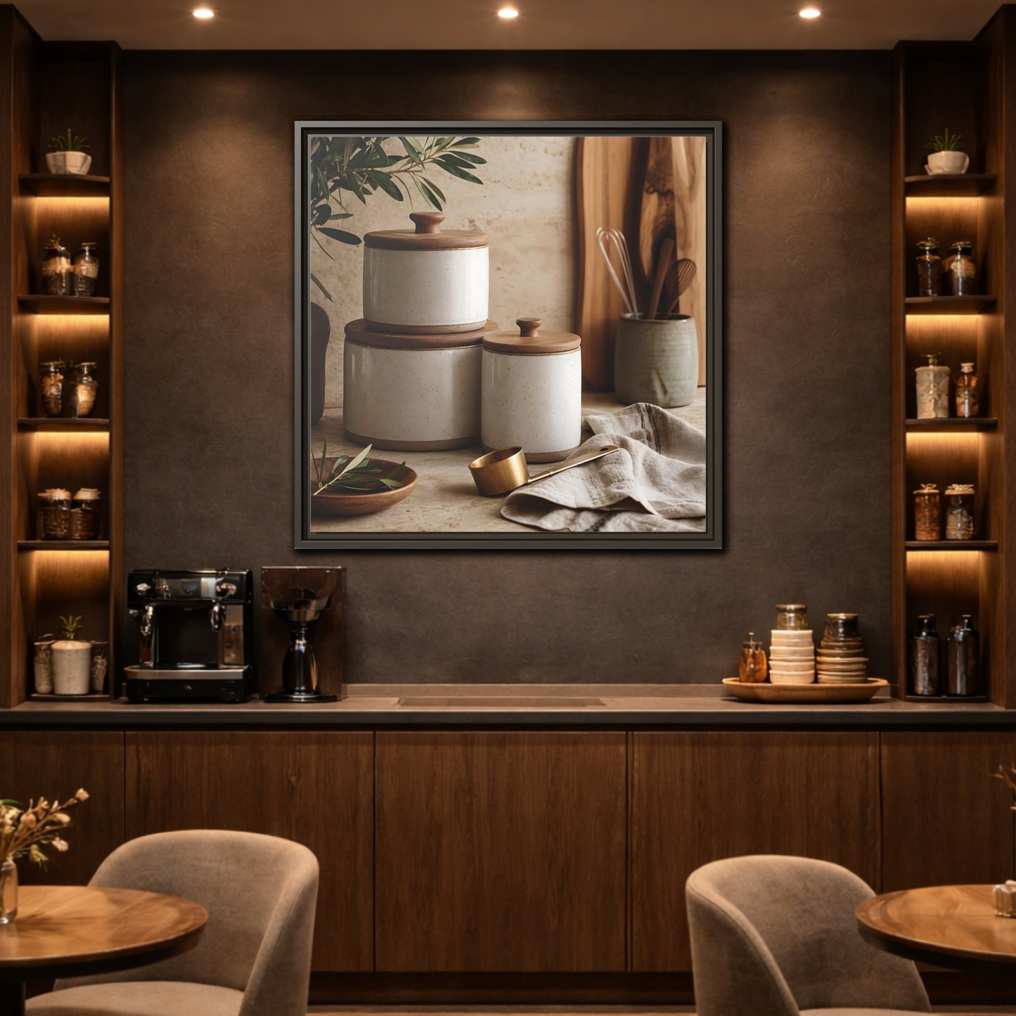 Mockup 2. Nature Kitchen Still Life Earthy Kitchen Decor shown as stretched canvas wall art