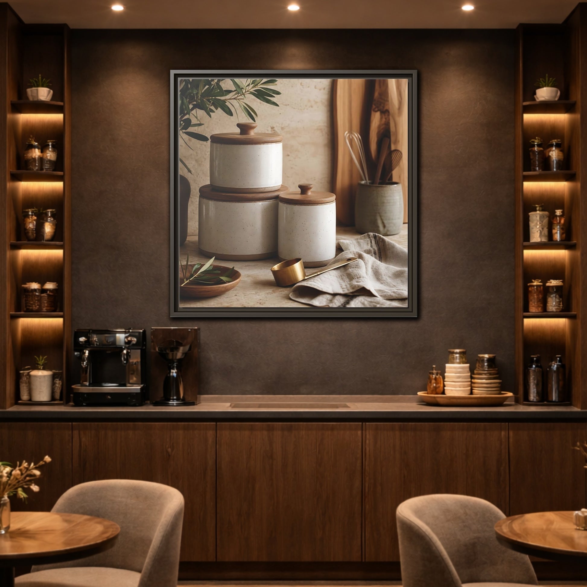 Mockup 2. Nature Kitchen Still Life Earthy Kitchen Decor shown as stretched canvas wall art