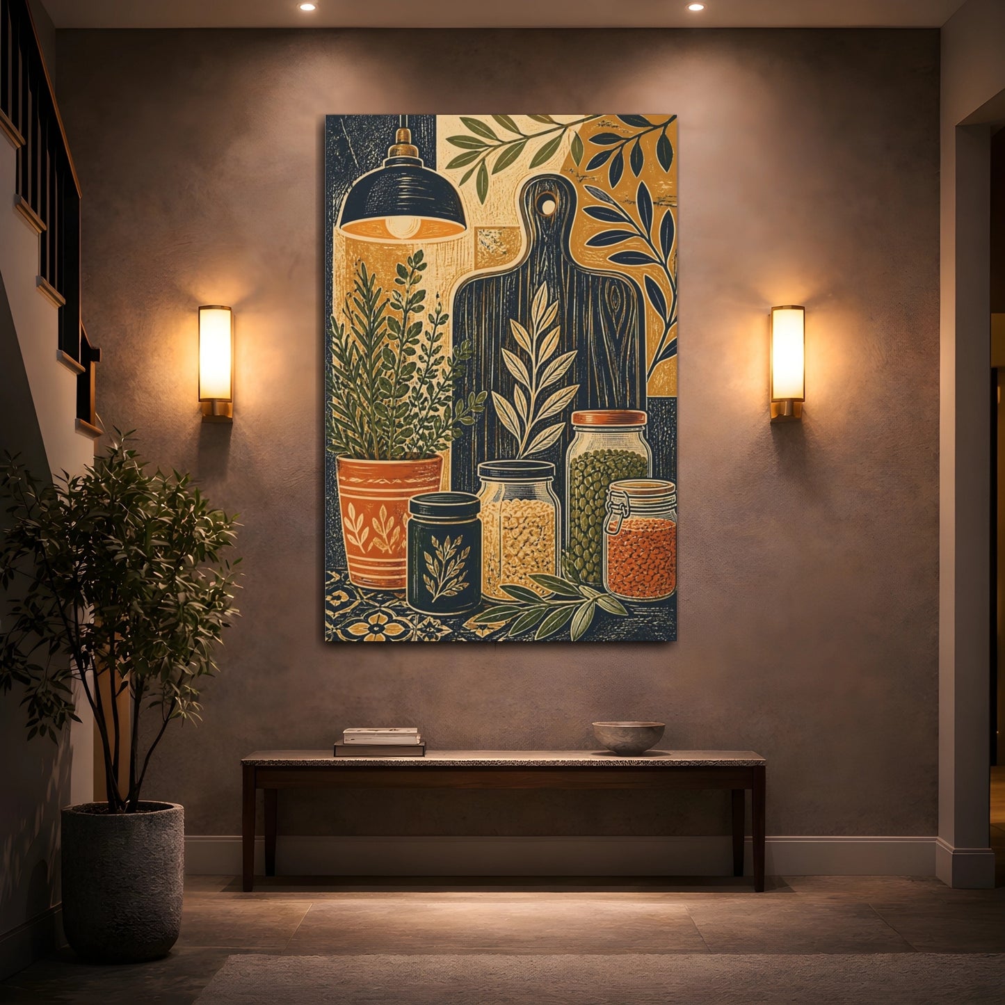 Mockup 2. Nature Kitchen Still Life Earthy Kitchen shown as stretched canvas wall art