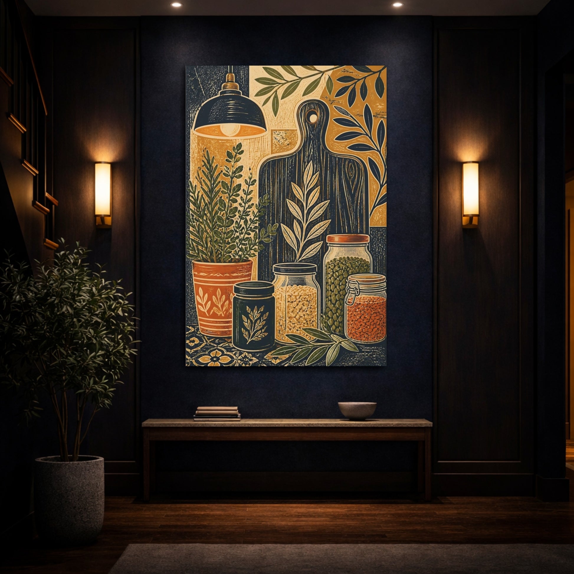 Mockup 4. Nature Kitchen Still Life Earthy Kitchen shown as stretched canvas wall art