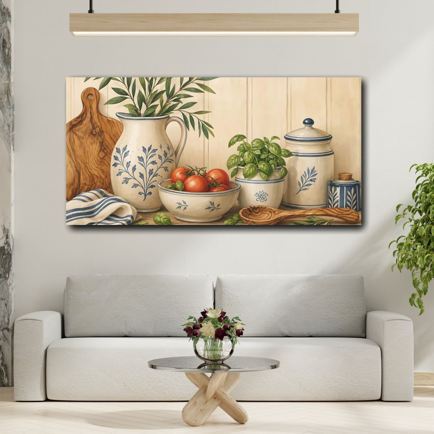 Mockup 2. Nature Kitchen Still Life Rustic Blue Brown shown as canvas print