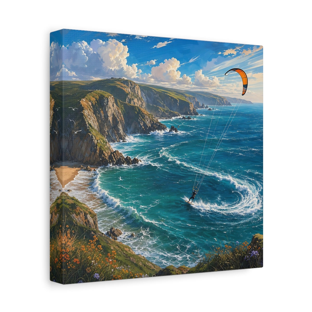 Side Mockup 9. Nature Kitesurfing Blue Ocean Kitesurfing shown as stretched canvas wall art
