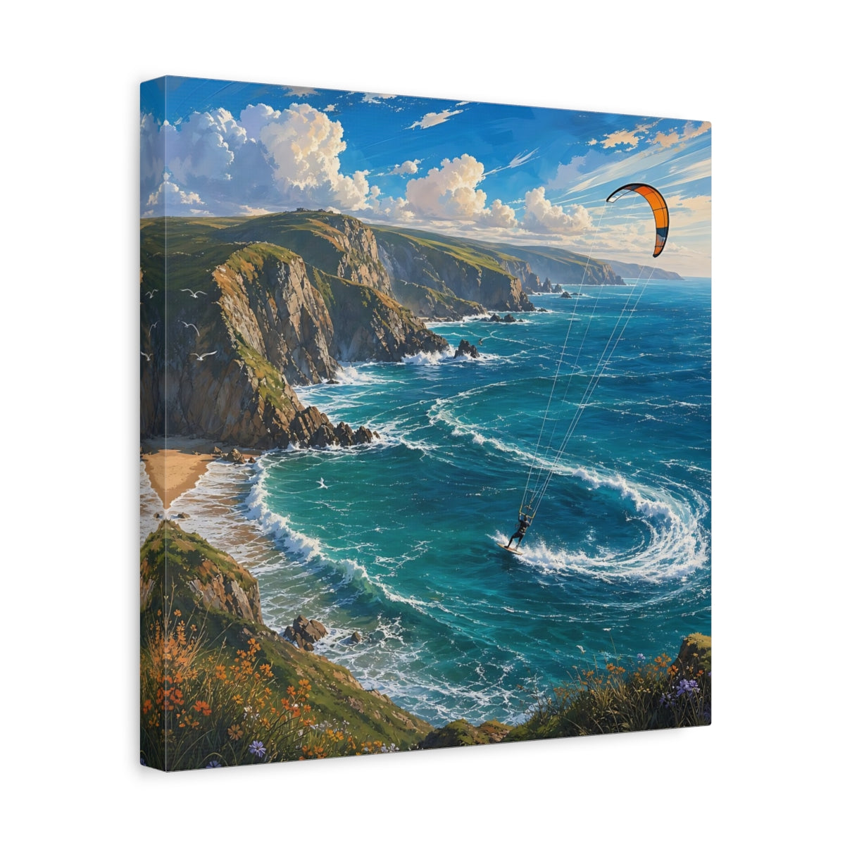Side Mockup 7. Nature Kitesurfing Blue Ocean Kitesurfing shown as stretched canvas wall art