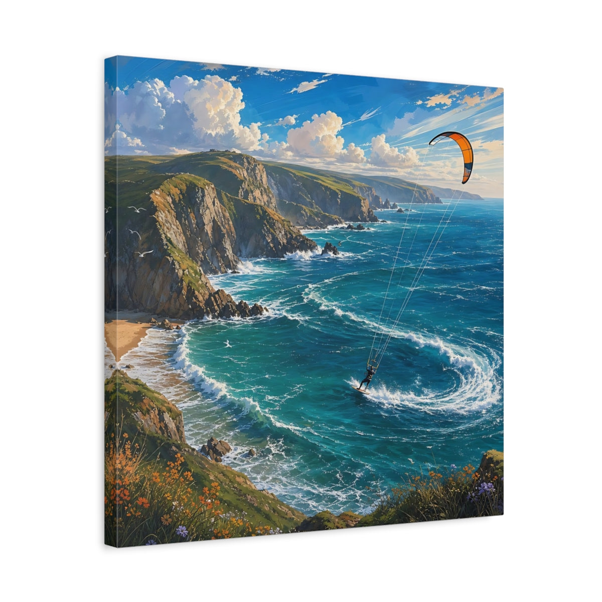 Side Mockup 5. Nature Kitesurfing Blue Ocean Kitesurfing shown as stretched canvas wall art