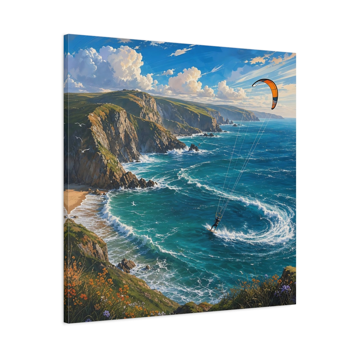 Main Mockup. Nature Kitesurfing Blue Ocean Kitesurfing shown as stretched canvas wall art