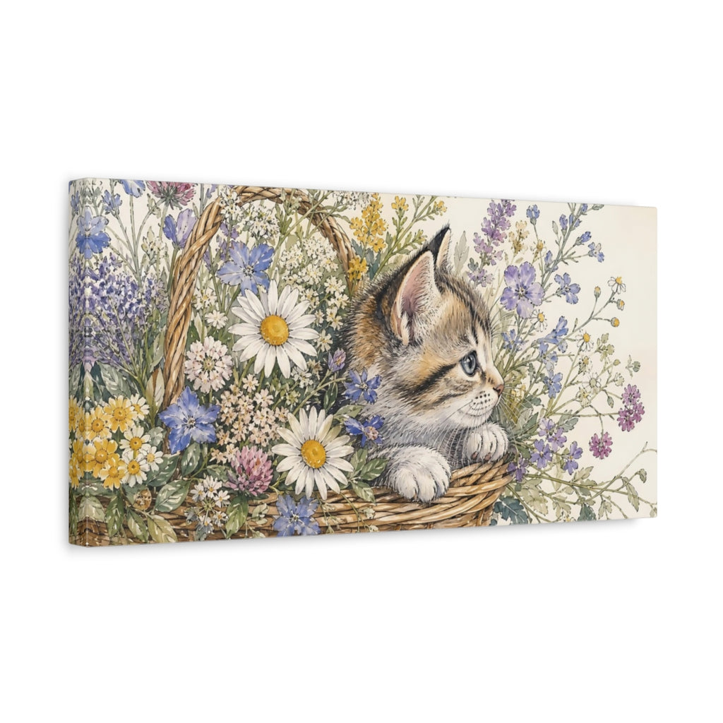Side Mockup 3. Nature Kitten Kitten Floral Art shown as stretched canvas wall art