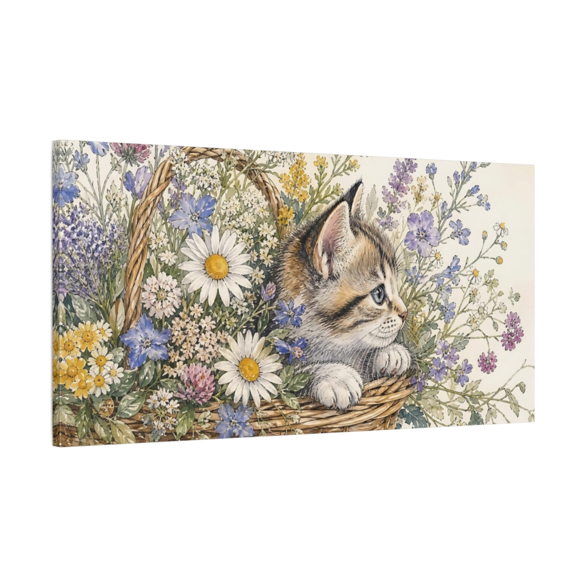 Main Mockup. Nature Kitten Kitten Floral Art shown as stretched canvas wall art