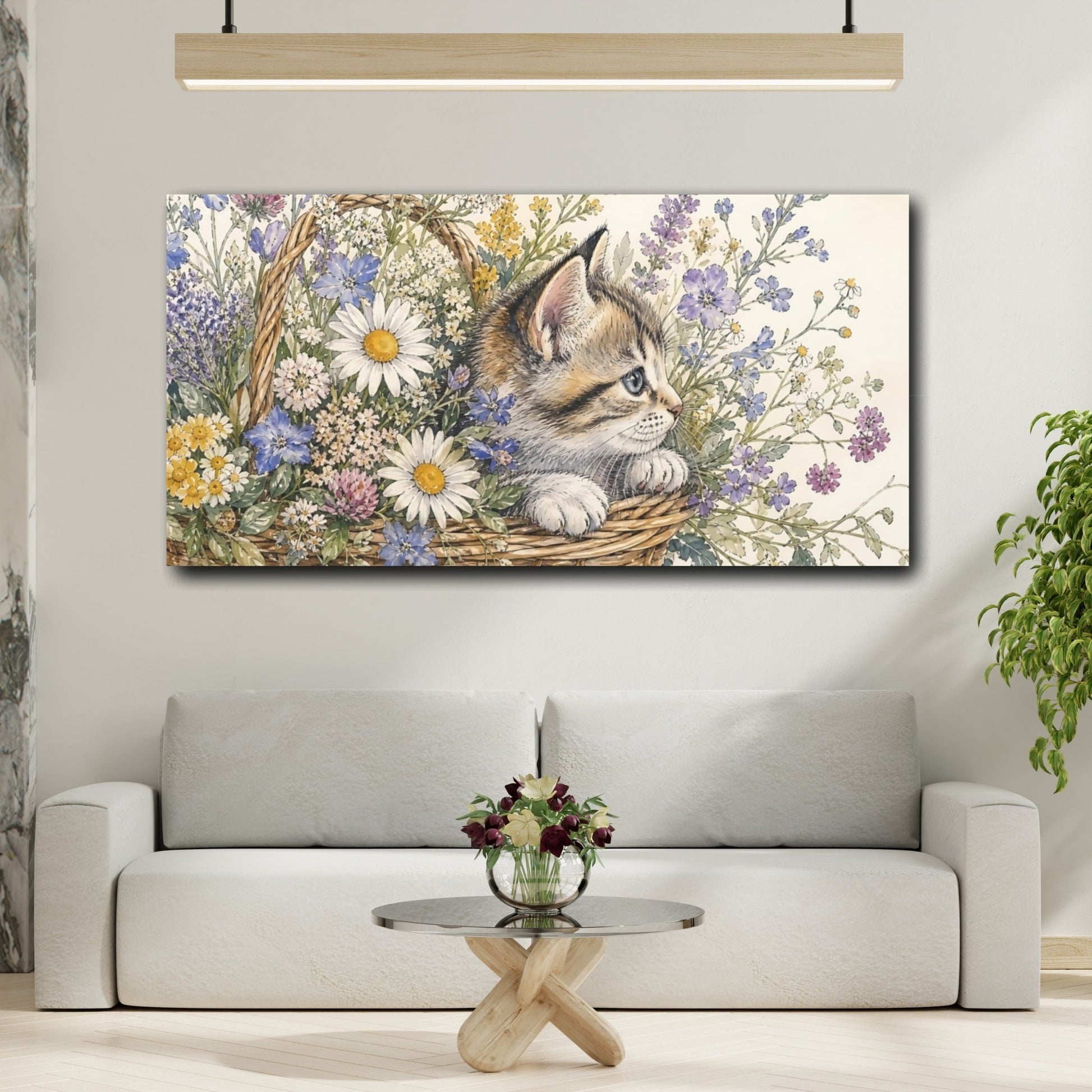 Mockup 2. Nature Kitten Kitten Floral Art shown as stretched canvas wall art