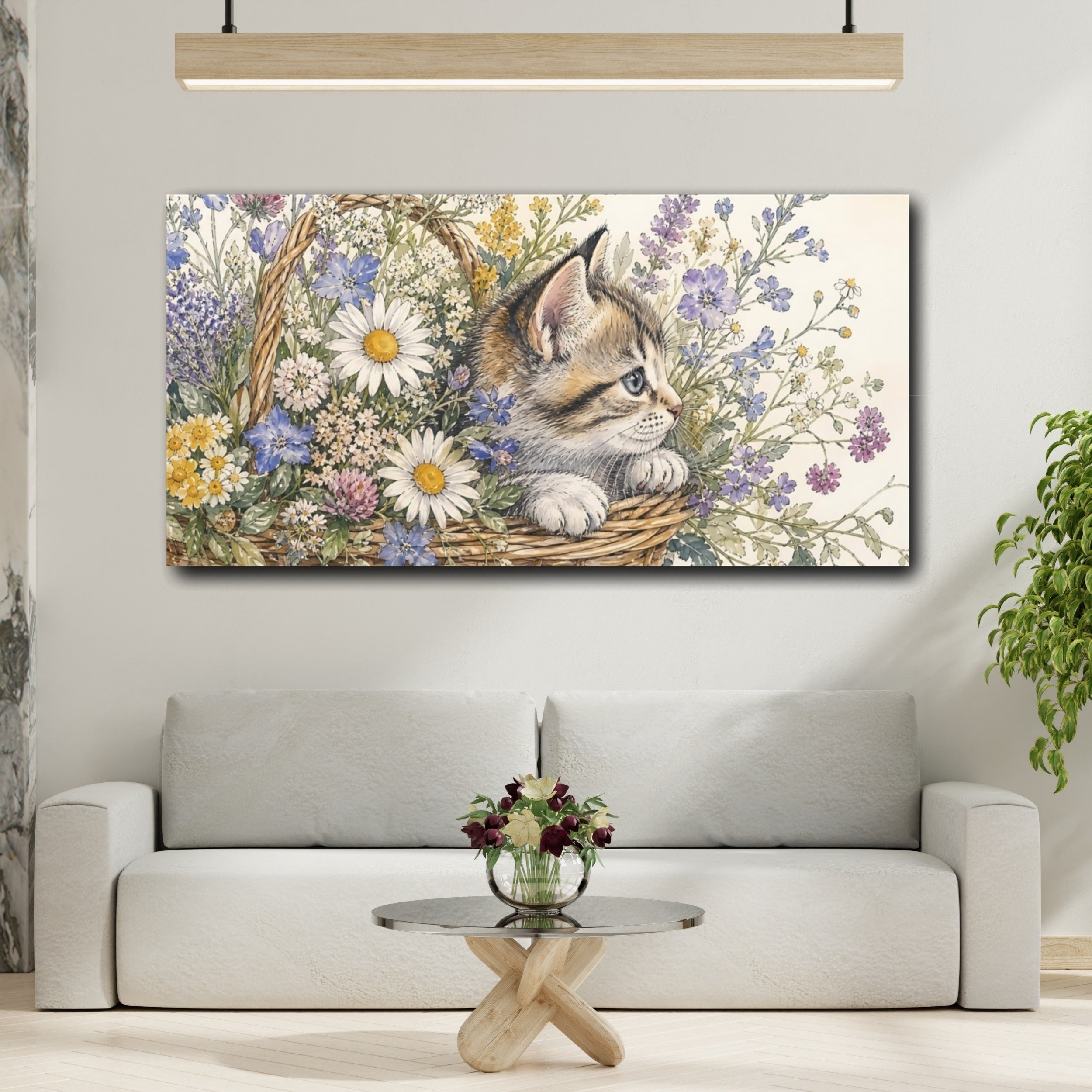 Mockup 2. Nature Kitten Kitten Floral Art shown as stretched canvas wall art