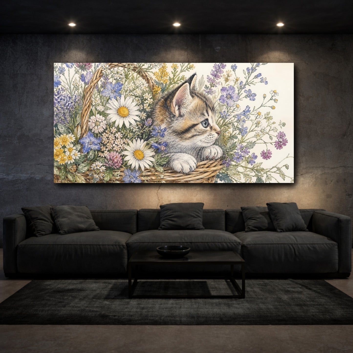 Mockup 3. Nature Kitten Kitten Floral Art shown as stretched canvas wall art