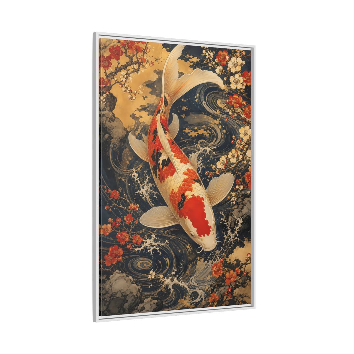 Side Mockup 7. Nature Koi Fish Japanese Koi shown as stretched canvas wall art