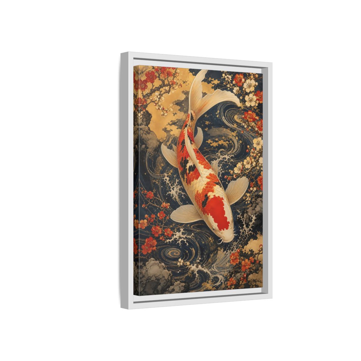 Side Mockup 4. Nature Koi Fish Japanese Koi shown as stretched canvas wall art