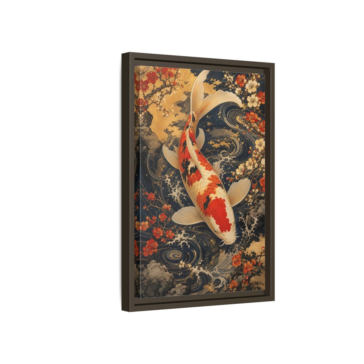 Side Mockup 5. Nature Koi Fish Japanese Koi shown as stretched canvas wall art