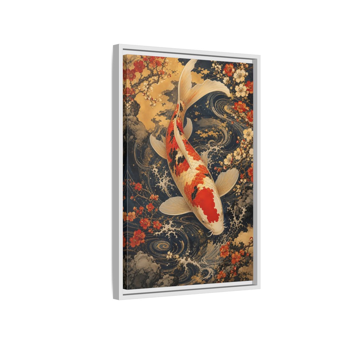 Side Mockup 1. Nature Koi Fish Japanese Koi shown as stretched canvas wall art