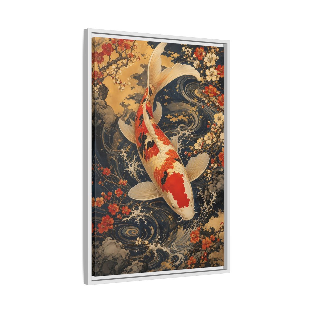 Side Mockup 10. Nature Koi Fish Japanese Koi shown as stretched canvas wall art