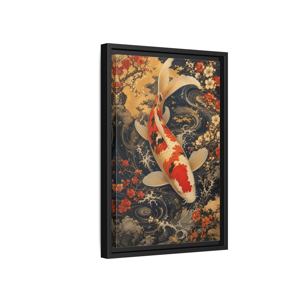 Side Mockup 6. Nature Koi Fish Japanese Koi shown as stretched canvas wall art