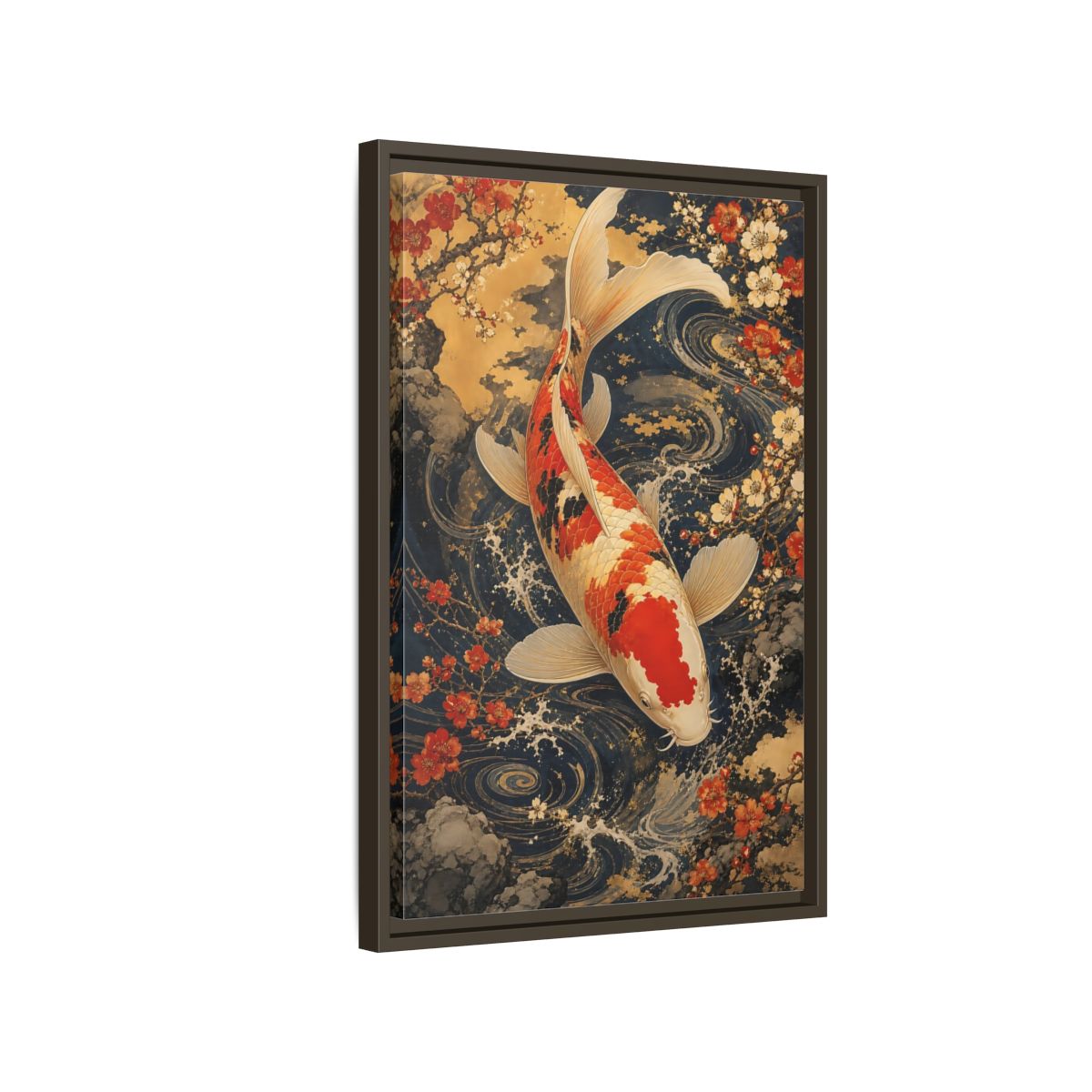 Side Mockup 2. Nature Koi Fish Japanese Koi shown as stretched canvas wall art