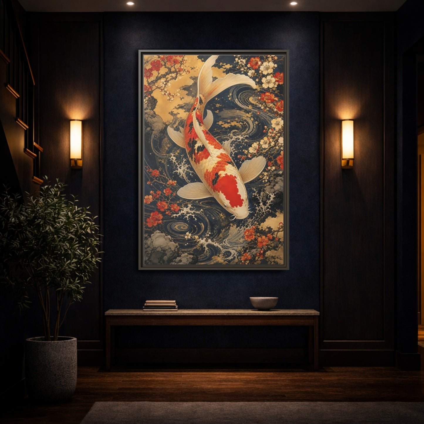 Mockup 4. Nature Koi Fish Japanese Koi shown as stretched canvas wall art