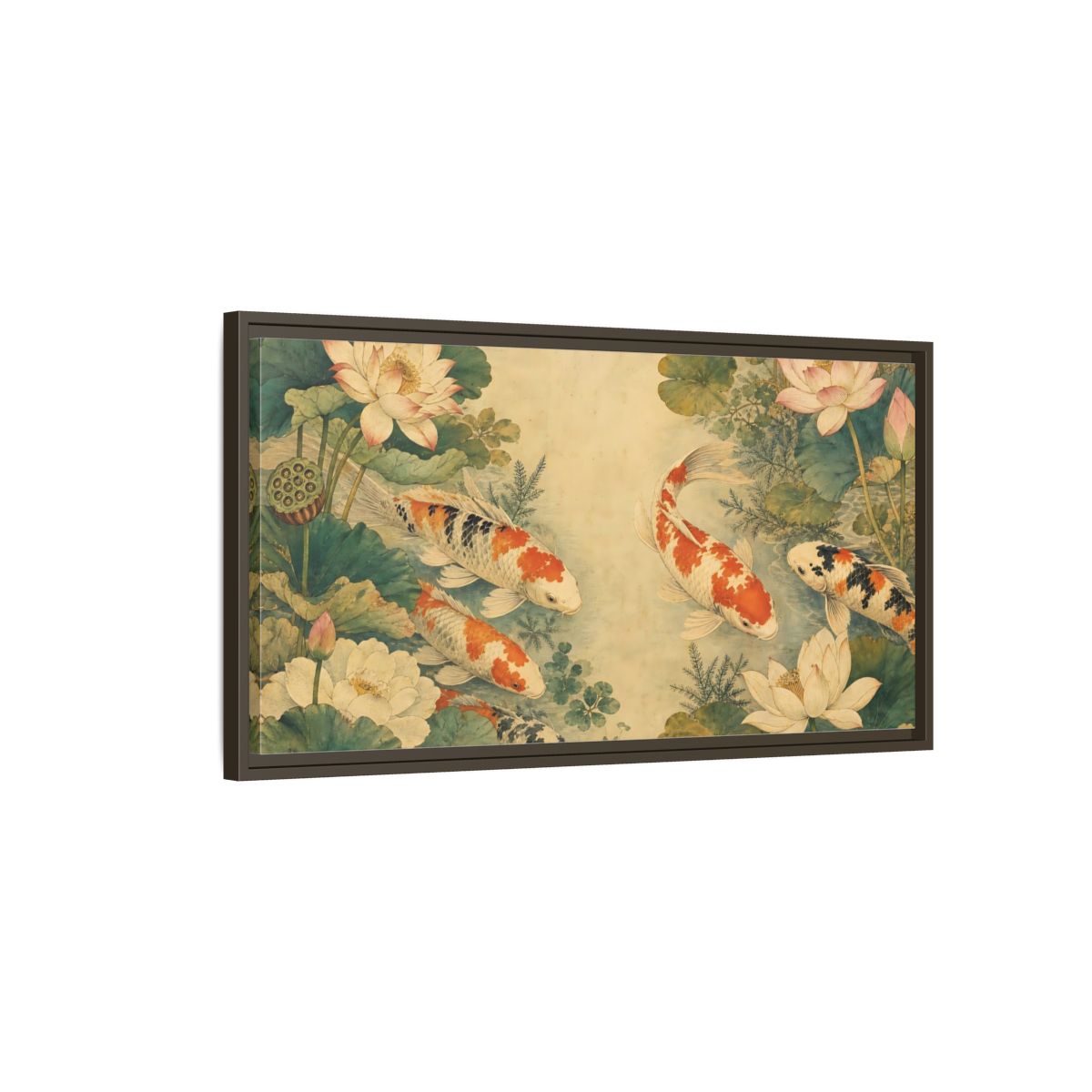 Main Mockup. Nature Koi Fish Koi Lotus Pond shown as stretched canvas wall art