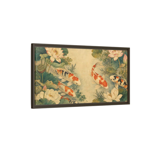 Main Mockup. Nature Koi Fish Koi Lotus Pond shown as stretched canvas wall art