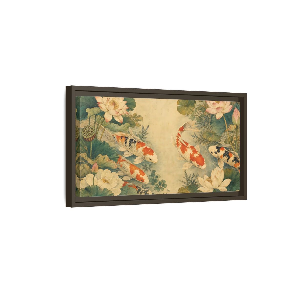 Side Mockup 7. Nature Koi Fish Koi Lotus Pond shown as stretched canvas wall art