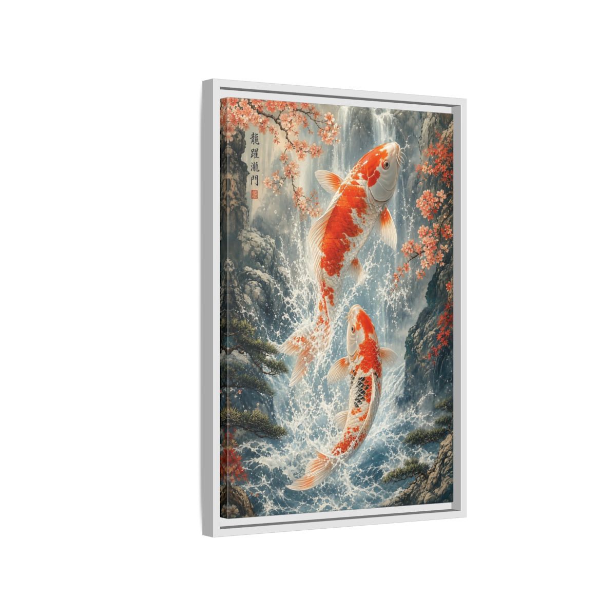 Nature Koi Fish Orange and White Framed Canvas Wall Art - Asian Living Room Above Sofa shown as canvas wall art