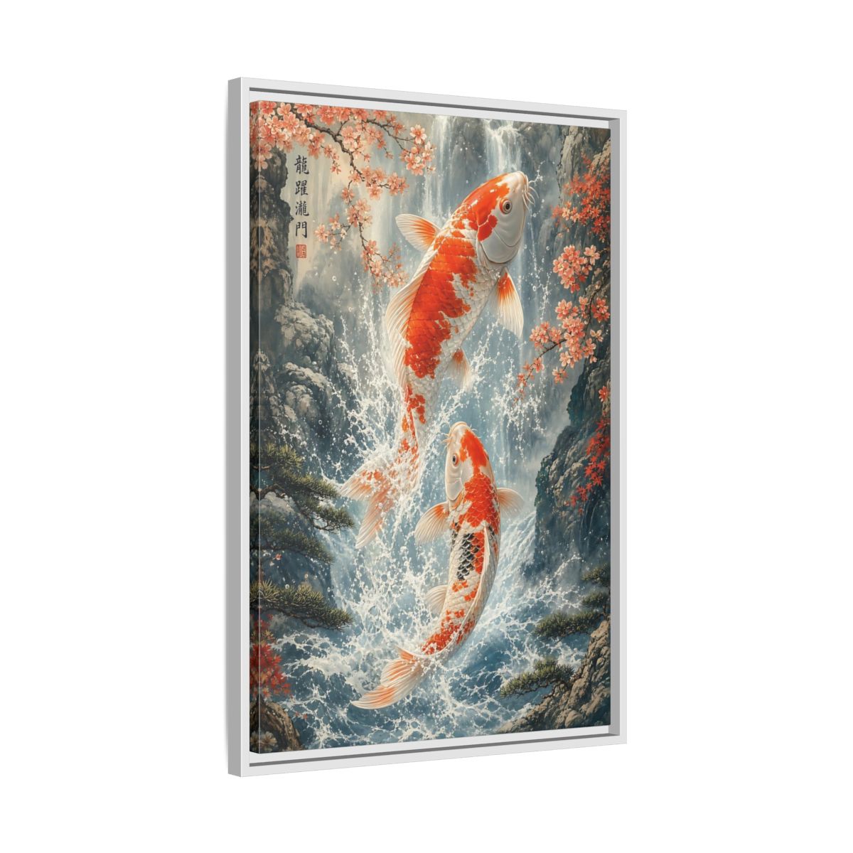 Nature Koi Fish Orange and White Framed Canvas Wall Art - Asian Living Room Above Sofa shown as canvas wall art