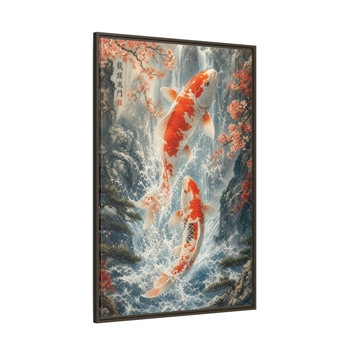 Nature Koi Fish Orange and White Framed Canvas Wall Art - Asian Living Room Above Sofa shown as canvas wall art