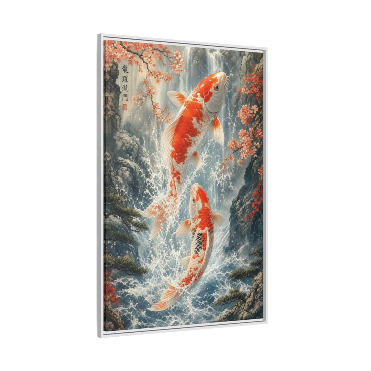 Nature Koi Fish Orange and White Framed Canvas Wall Art - Asian Living Room Above Sofa shown as canvas wall art