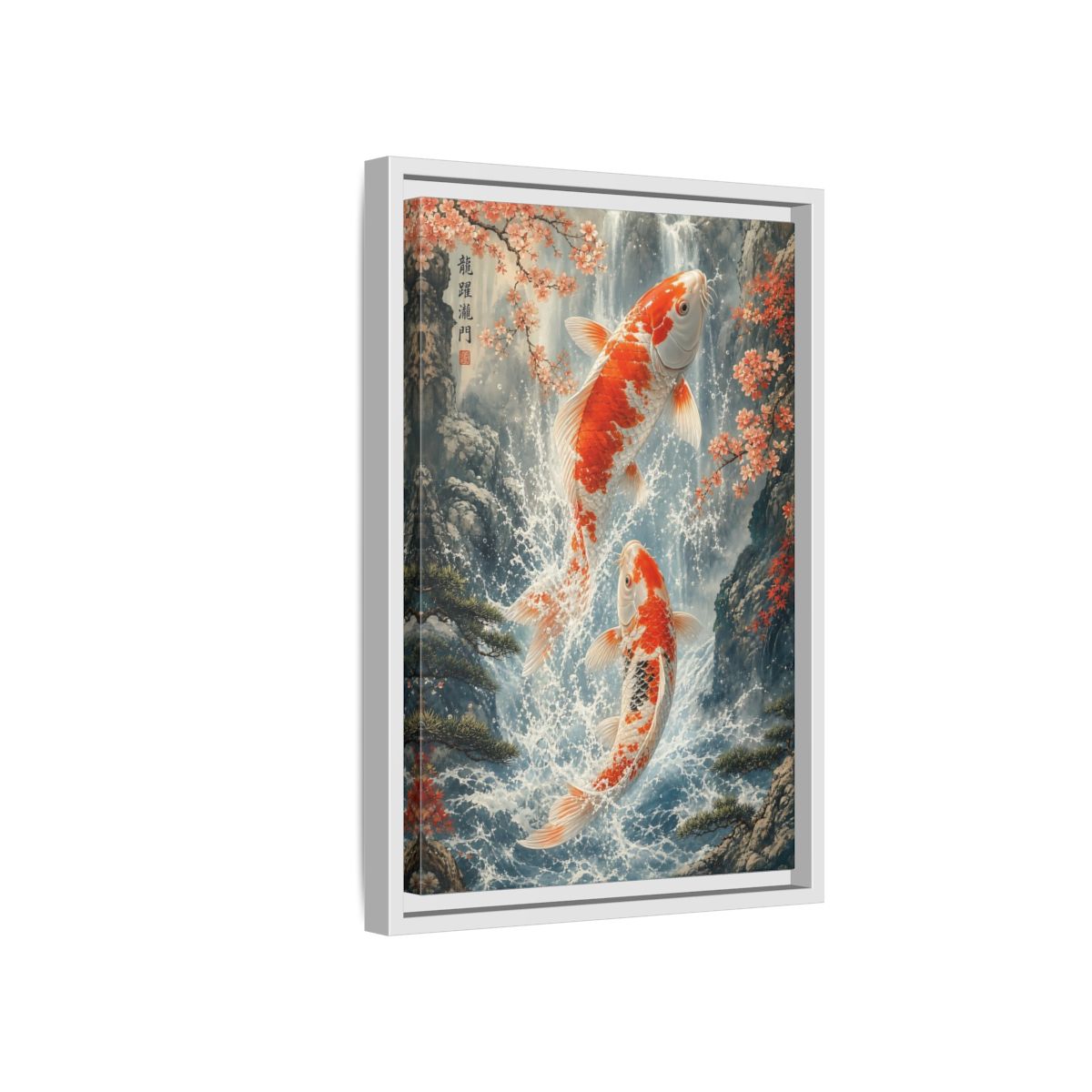 Nature Koi Fish Orange and White Framed Canvas Wall Art - Asian Living Room Above Sofa shown as canvas wall art