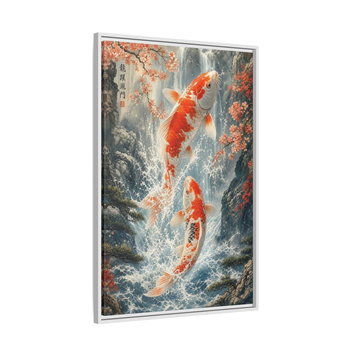 Nature Koi Fish Orange and White Framed Canvas Wall Art - Asian Living Room Above Sofa shown as canvas wall art