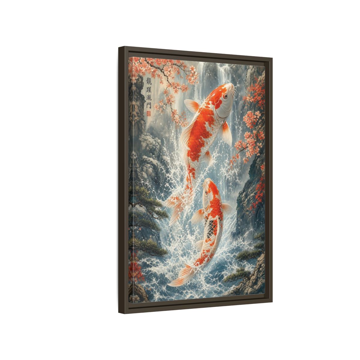 Nature Koi Fish Orange and White Framed Canvas Wall Art - Asian Living Room Above Sofa shown as canvas wall art