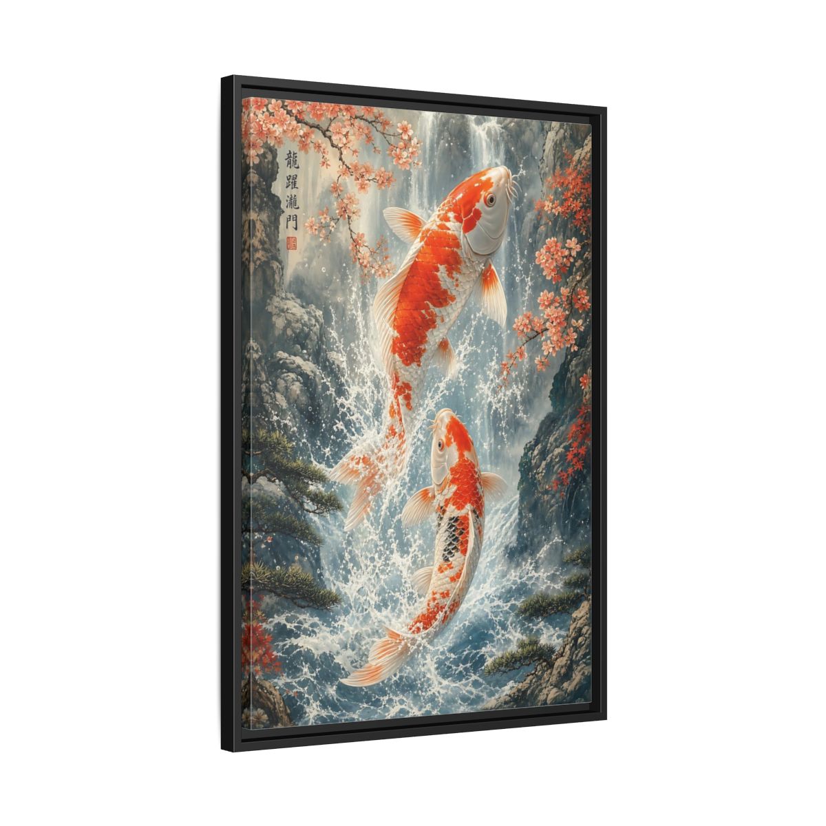 Nature Koi Fish Orange and White Framed Canvas Wall Art - Asian Living Room Above Sofa shown as canvas wall art