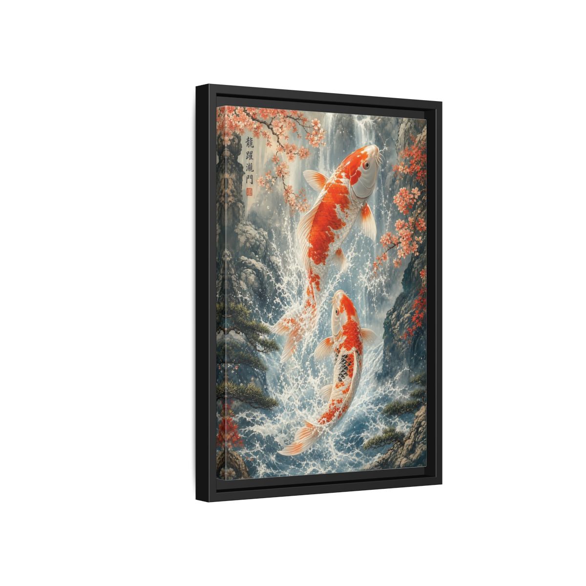 Nature Koi Fish Orange and White Framed Canvas Wall Art - Asian Living Room Above Sofa shown as canvas wall art