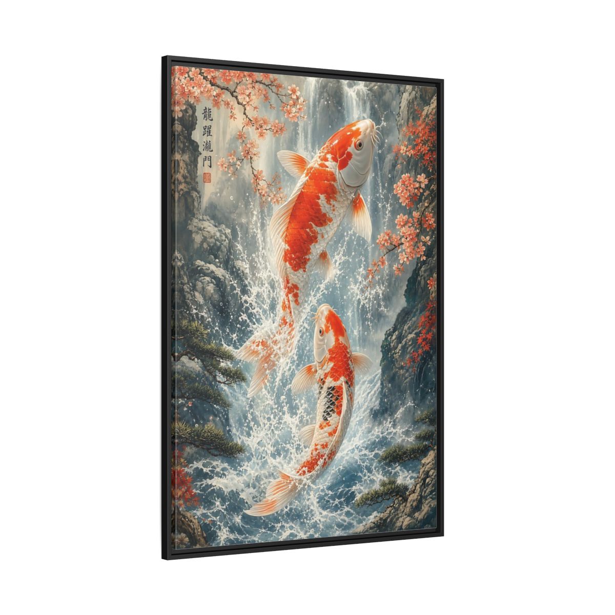 Nature Koi Fish Orange and White Framed Canvas Wall Art - Asian Living Room Above Sofa shown as canvas wall art