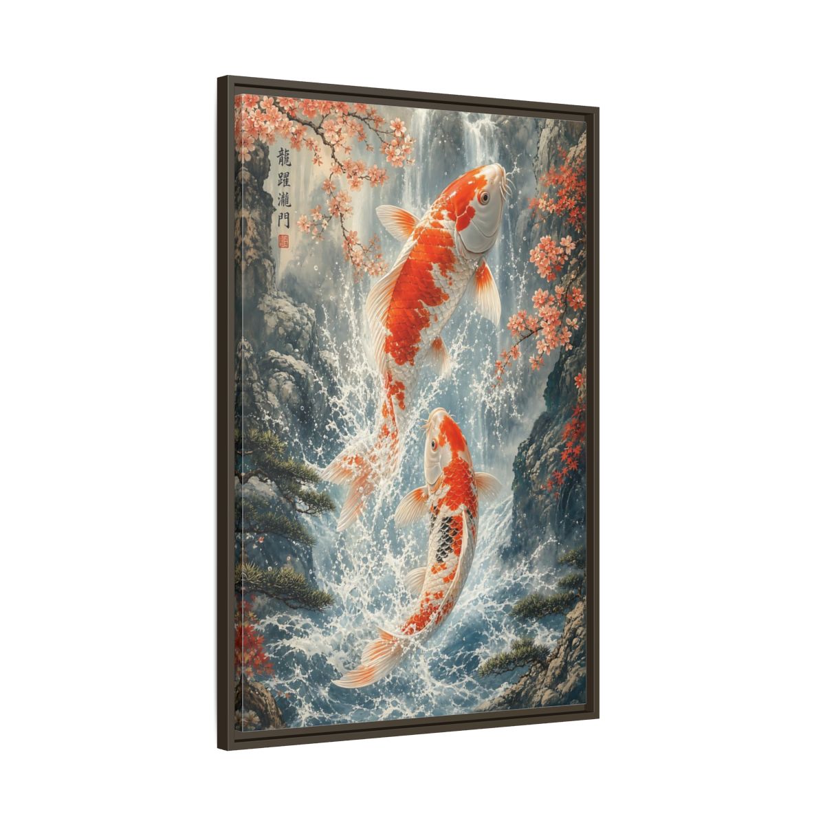 Nature Koi Fish Orange and White Framed Canvas Wall Art - Asian Living Room Above Sofa shown as canvas wall art