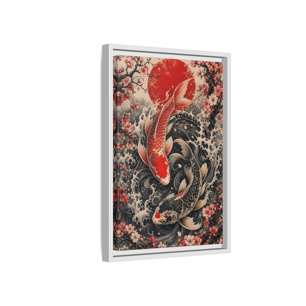 Side Mockup 4. Nature Koi Fish Red And Black Koi shown as stretched canvas wall art