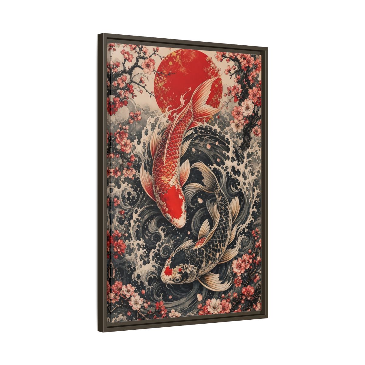 Side Mockup 11. Nature Koi Fish Red And Black Koi shown as stretched canvas wall art