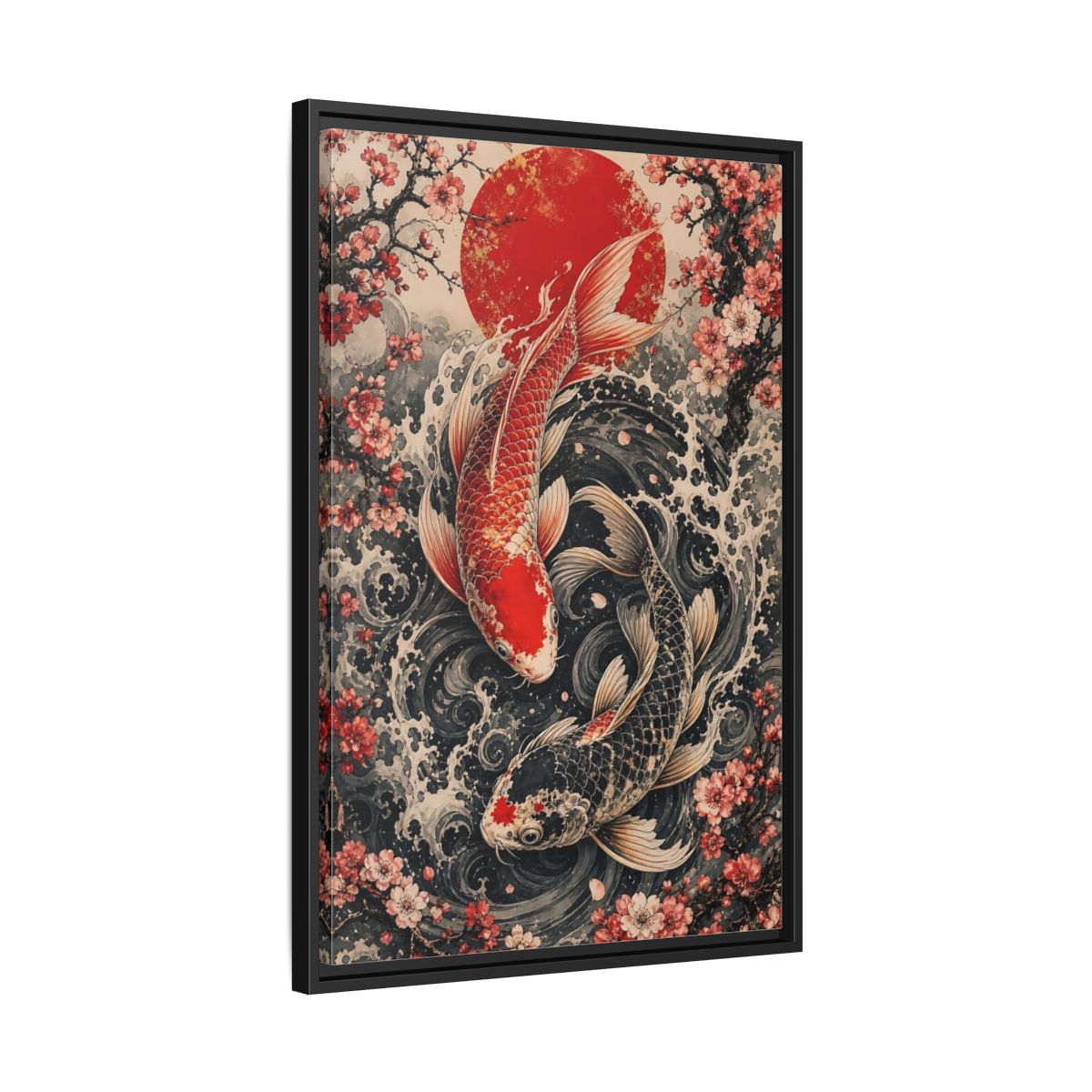 Side Mockup 14. Nature Koi Fish Red And Black Koi shown as stretched canvas wall art