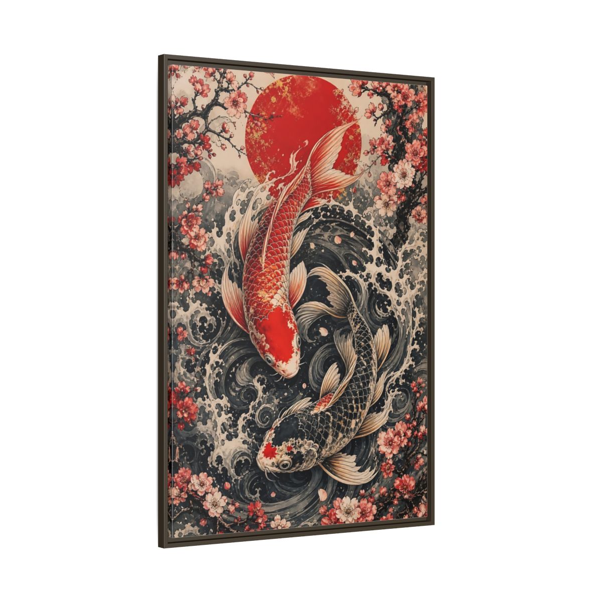 Side Mockup 8. Nature Koi Fish Red And Black Koi shown as stretched canvas wall art